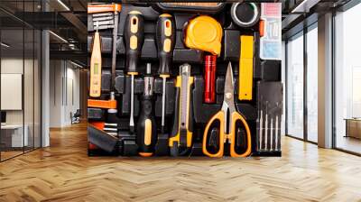 Top view of tools on the opened toolbox Wall mural