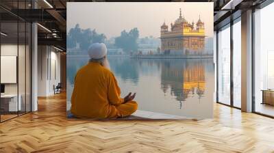 Guru Nanak  meditating at the golden temple in amritsar, india Wall mural