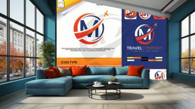 Letter m travel logo Premium Vector Wall mural