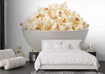 A bowl of fluffy white popcorn. isolated object, transparent background Wall mural