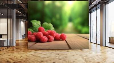 a handful of fresh raspberries. generative ai Wall mural