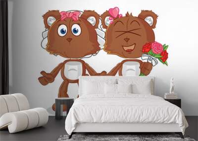 bear wedding cartoon. cartoon mascot vector Wall mural