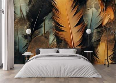 burnt feathers close up photograph, seamless image Wall mural