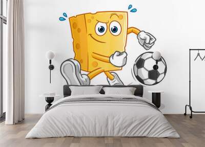 cheese kicking the ball cartoon. cartoon mascot vector Wall mural