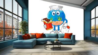 fish bowl eat chocolate mascot. cartoon vector Wall mural