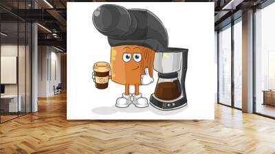 hammer drinking coffee illustration. character vector Wall mural