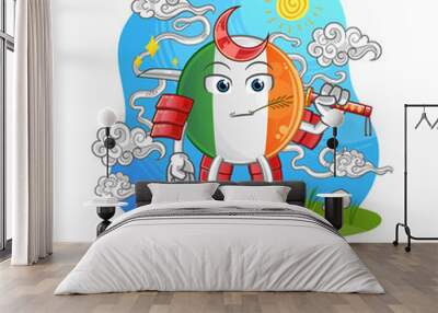 irish flag samurai cartoon. cartoon mascot vector Wall mural