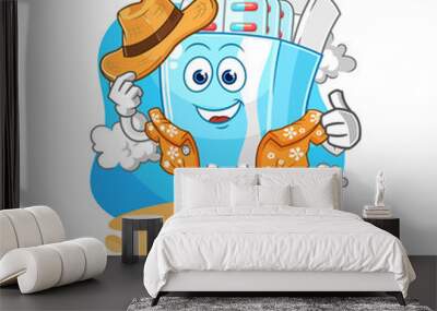 medicine package go on vacation. cartoon mascot vector Wall mural