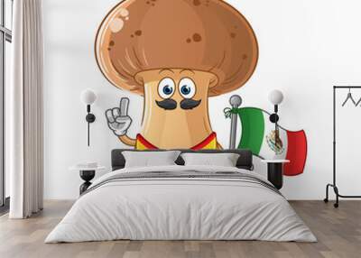 mushroom Mexican with traditional cloth and flag character. cartoon mascot vector Wall mural