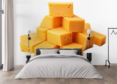 Sliced cheddar cheese. isolated object, transparent background Wall mural