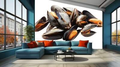 Steamed mussels. isolated object, transparent background Wall mural