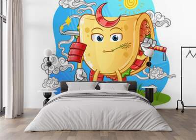 taco samurai cartoon. cartoon mascot vector Wall mural