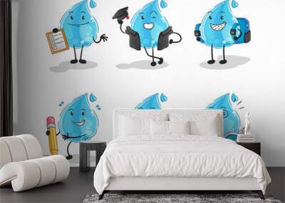 water drop education set character. cartoon mascot vector Wall mural