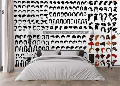 A large set of female and male haircuts, hairstyles on a white background Wall mural