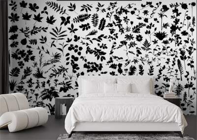 A set of silhouettes of various plants on a light gray background Wall mural