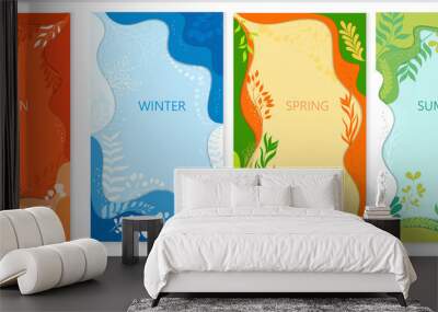 Four vector backgrounds with plants and twigs. Seasons of the year.Paper cut background.	 Wall mural