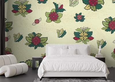 Seamless vector pattern with flowers and leaves on a light background Wall mural