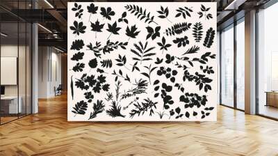 Set of vector plant silhouettes on white background Wall mural