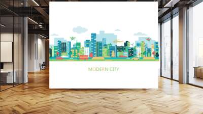 Vector poster with modern city view. Smart city. Wall mural