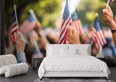  a people celebration holding american flags

 Wall mural