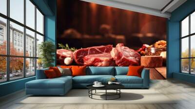 meat on the wooden table Wall mural