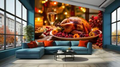 roasted chicken, turkey, food thanksgiving Wall mural