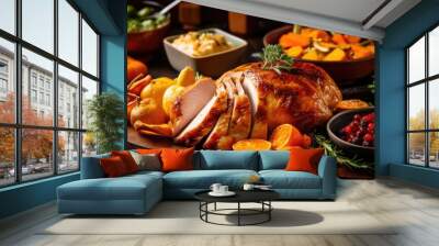 roasted chicken food thanksgiving with generative ai Wall mural