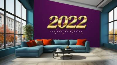 2022 happy new year with realistic gold 3d numbers. Wall mural