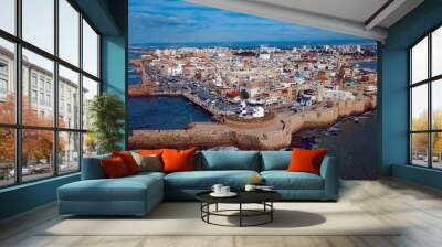 Aerial View to the Old Akko Port, Israel Wall mural