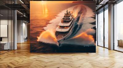 yacht on the ocean at sunset Wall mural