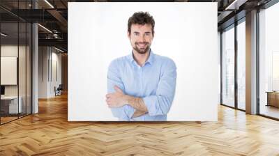 young crossed arms man with shiny smile Wall mural