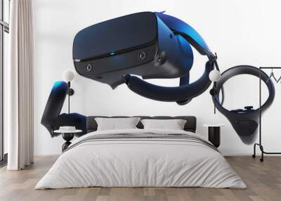 3D render of VR headset with goggles and controllers on white background Wall mural