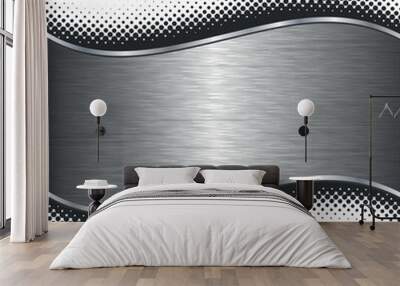 Brushed silver metal background with black halftone borders Wall mural