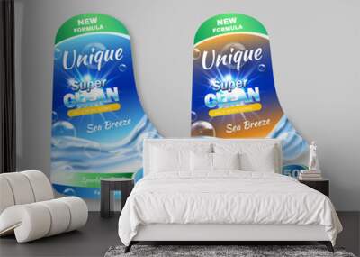 Super detergent labels in blue design template Wall mural