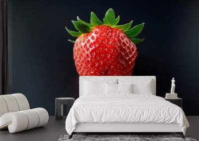 close-up image of an strawberry on a black surface with space for text  Wall mural