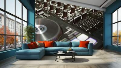 A closeup view of a electronic turntable system. Wall mural