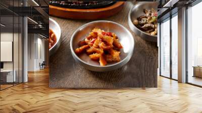 A view of banchan dishes, featuring eomuk bokkeum. Wall mural