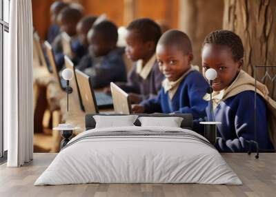 African school children using laptops Wall mural