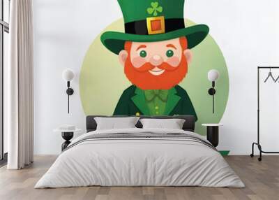 a leprechaun with a green hat and beard Wall mural