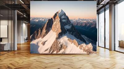 a mountain peak with snow and a moon in the sky Wall mural