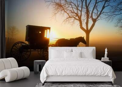 Tired Horse and Buggy at Sunrise Wall mural