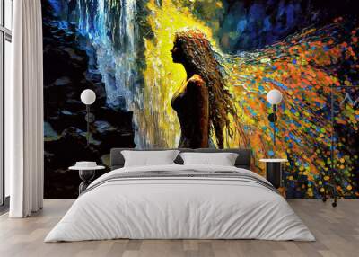 Woman in the stream of color Wall mural