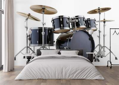 Black drum set with cymbals isolated on transparent background Wall mural