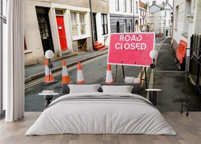 British roadworks with road closed and diverted traffic, signs. Wall mural