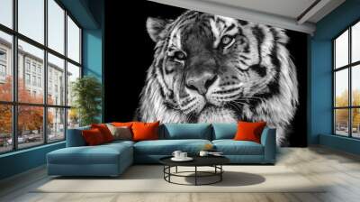 Bold contrast black and white tiger face close-up Wall mural