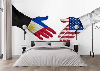 philippines and united states leaders shaking hands on a deal agreement Wall mural