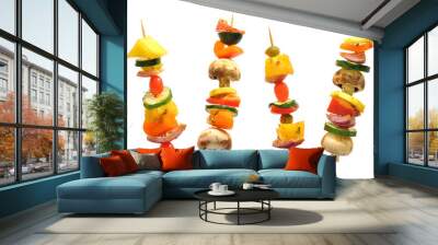 Vegetable kebabs with peppers, mushrooms, tomatoes, pineapple Wall mural