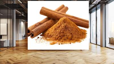 Cinnamon powder and sticks isolated on transparent background Wall mural