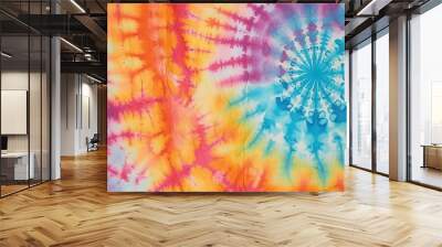 Colorful pattern on tie dye fabric with abstract design. Generative AI Wall mural