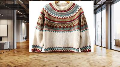 Cozy knitted sweater hanging in a well-lit room on transparent background Wall mural